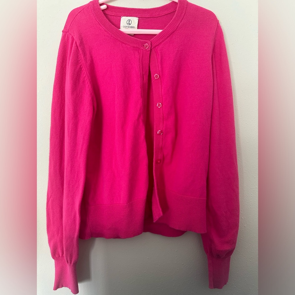 Girls Lands End Pink Cardigan Size:M 10/12